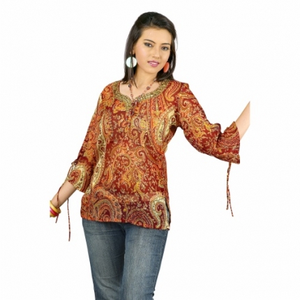 Natural touch paisley design embroidered kurt Natural touch paisley design embroidered kurt