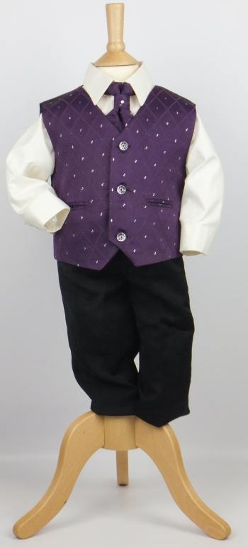 Boys Purple 4 Piece Waistcoat Set Suit