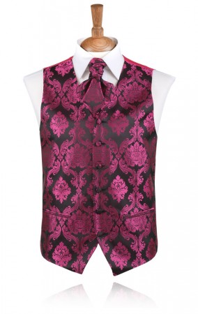 Fuchsia Victorian Polyester Jacquard Waistcoat Fuchsia Victorian Polyester Jacquard Waistcoat