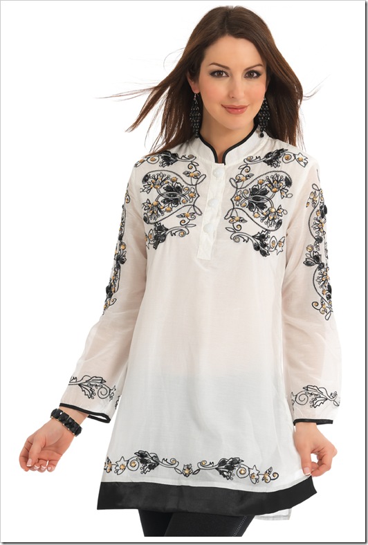 white kurta with black thread embroidery