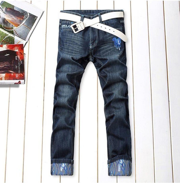 Mens Jeans Slim Fit Straight Trousers Zipper Style