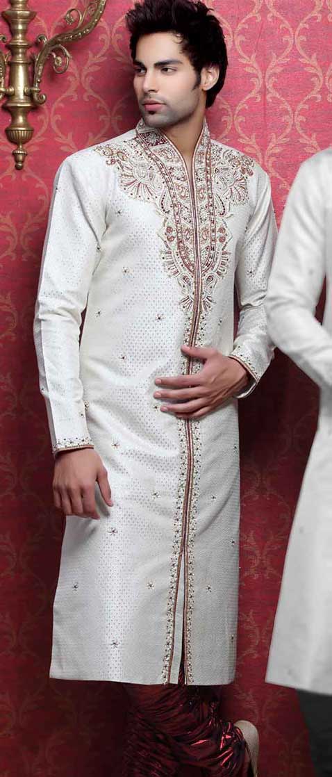 White Sherwani Pyjama Design 2012