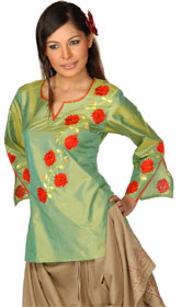 Pure Silk Floral Embroidered Tunic