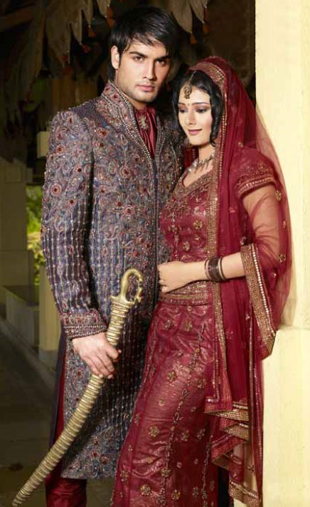 Purple Crush Pure Wedding Silk Embroidered Sherwani Grey Color