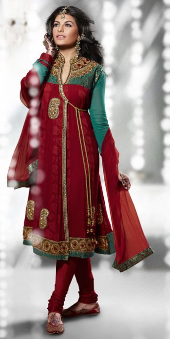 red grakha style churidar kameez with dupatta designer