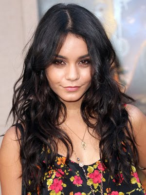 Brunette Vanessa Hudgens Long Curly Hairstyle