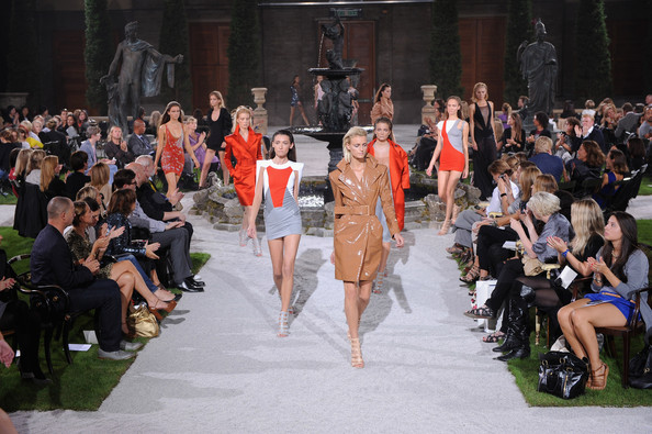 Models walk down the catwalk at the Julian Macdonald fashion show