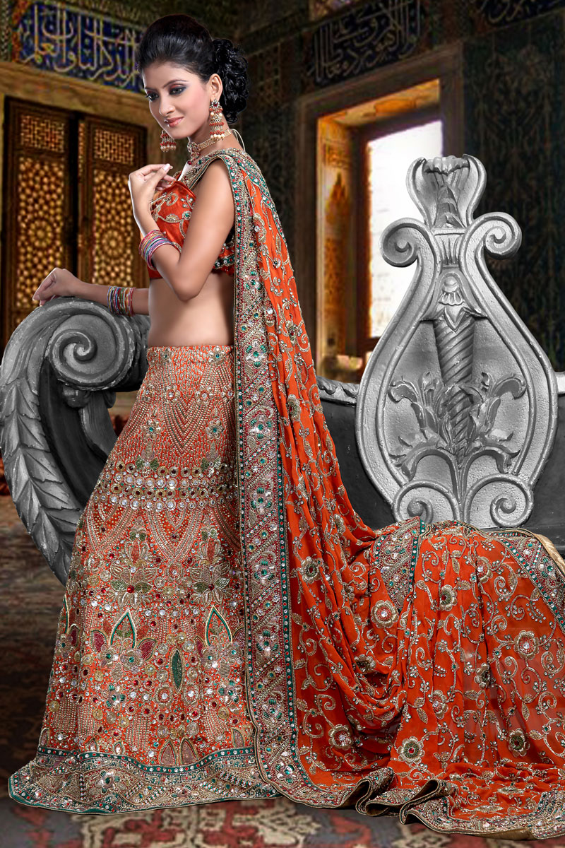 Orange Indian Bridal Lehenga Choli