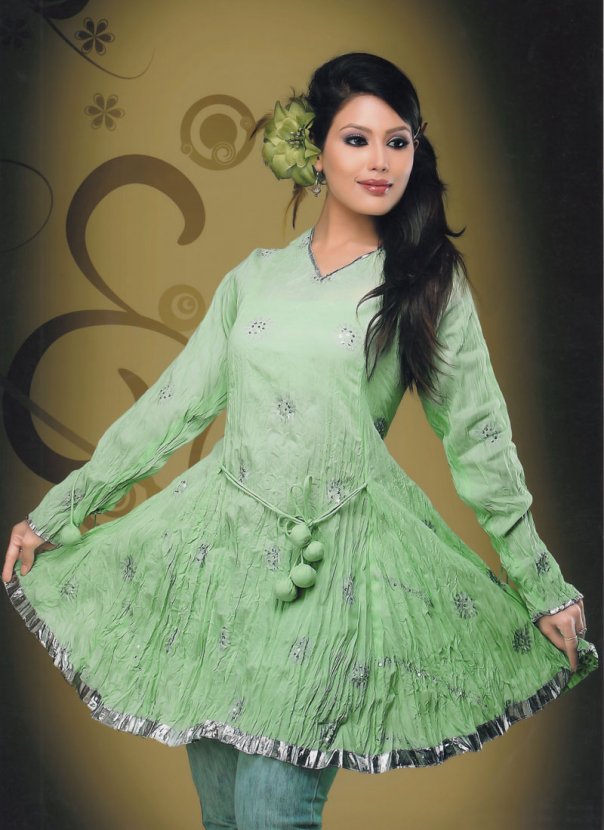 pista green fancy kurti