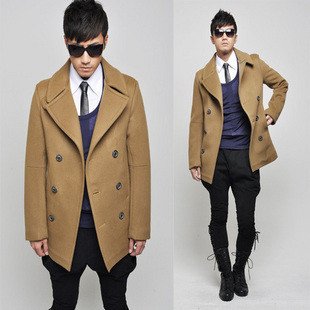 2011 New style Men s Trench coat double breasted Large lapel Slim Wool coat Light tan