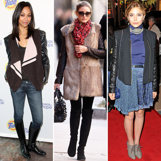 Celebrities Wearing Leather Sleeve Coats 2012