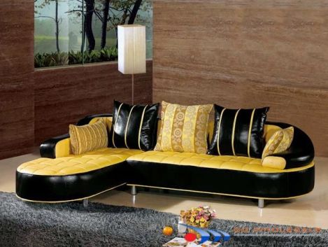 Yellow Black Loveseat Sleepers with Leather Material