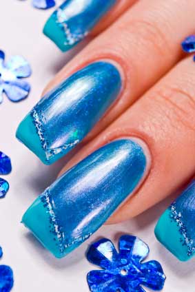 blue shiny women nail art