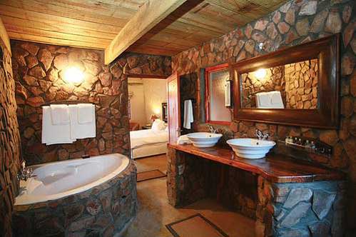 Best Stone Wall Bathroom Design with Wooden Combination Material
