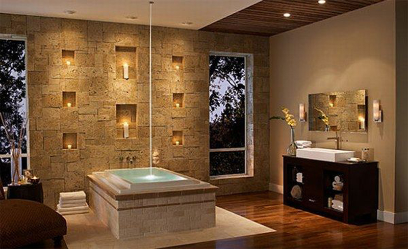 Unique lighting for elegance room with stone wall