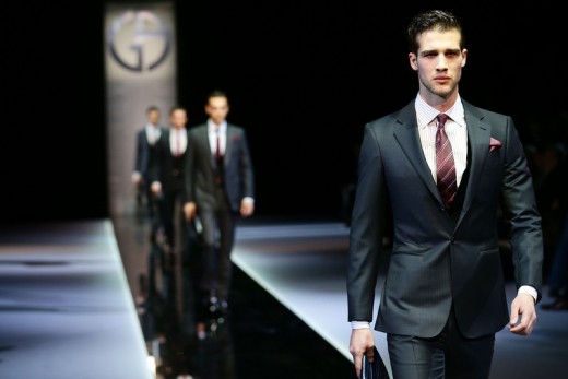 Models walk the runway during the Giorgio Armani show