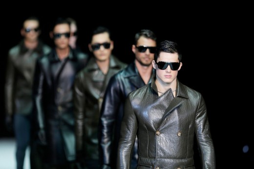 Models wear creations for Emporio Armani men's Fall-Winter 2013-14 collection