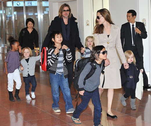 Angelina Jolie with her partner Brad Pitt and their six children