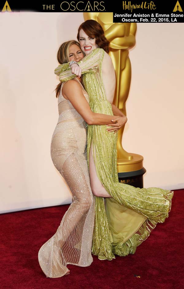 Jennifer Aniston and Emma Stone Oscar Red Carpet 2015