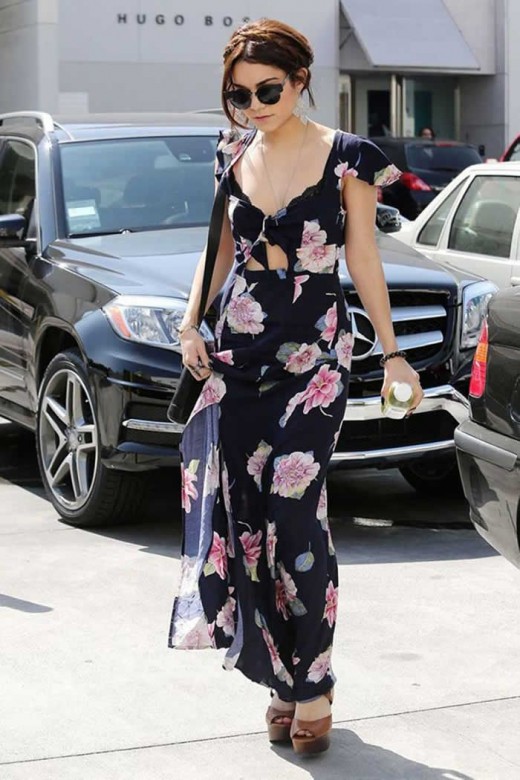 Vanessa Hudgens Floral Cut Out Slit Maxi Dress