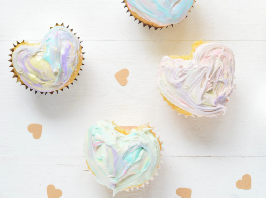 Tie-Dye Heart-Shaped Cupcakes